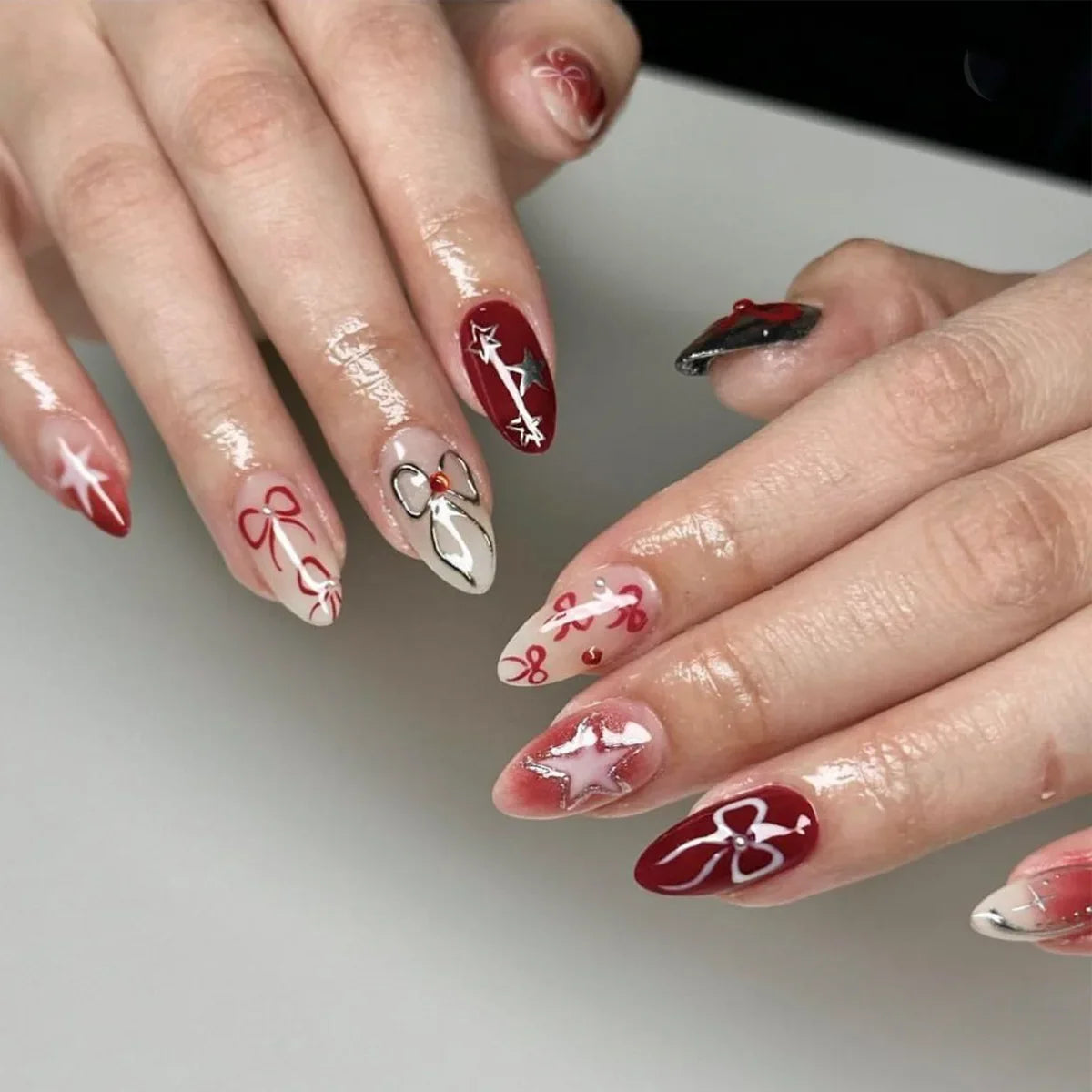 Pink Bow & Pearl Press-On Nails