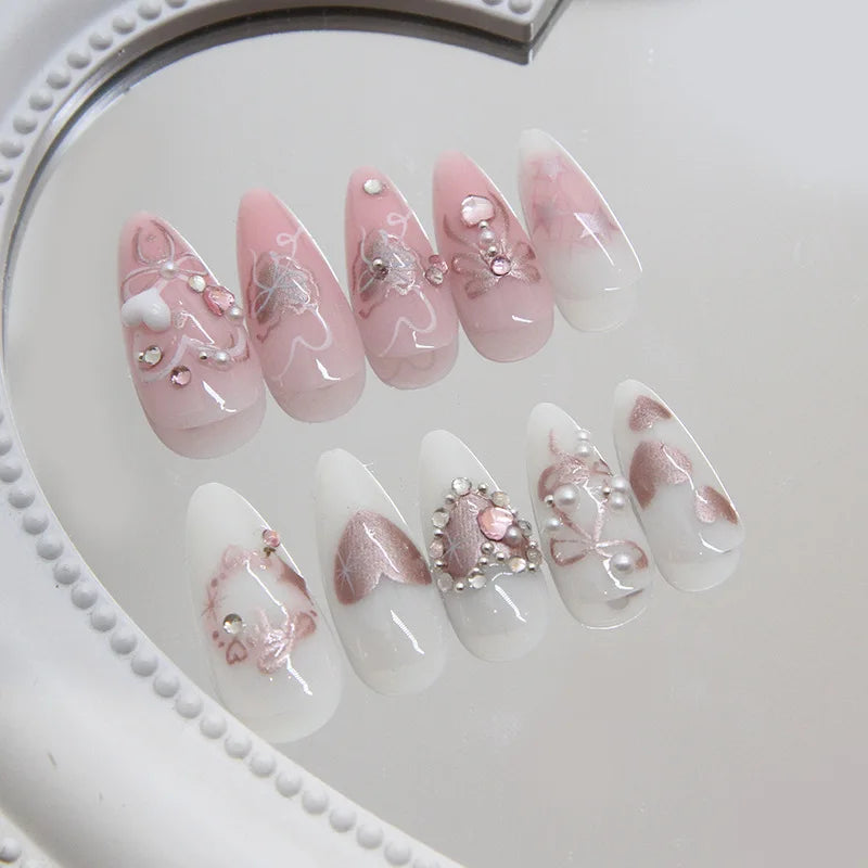 Pink Bow & Pearl Press-On Nails