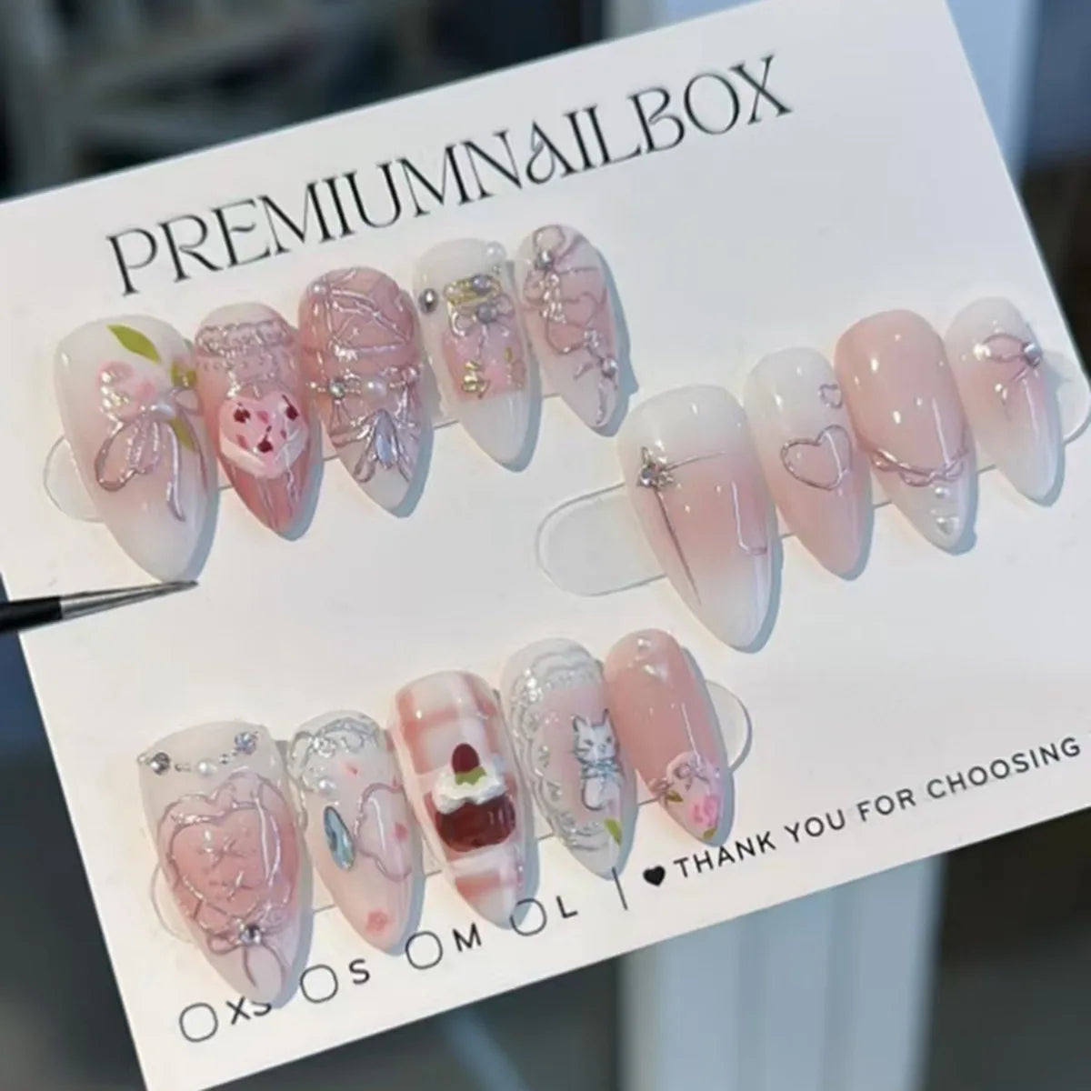 Pink Bow & Pearl Press-On Nails