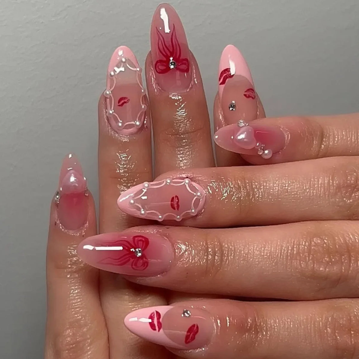 Pink Bow & Pearl Press-On Nails