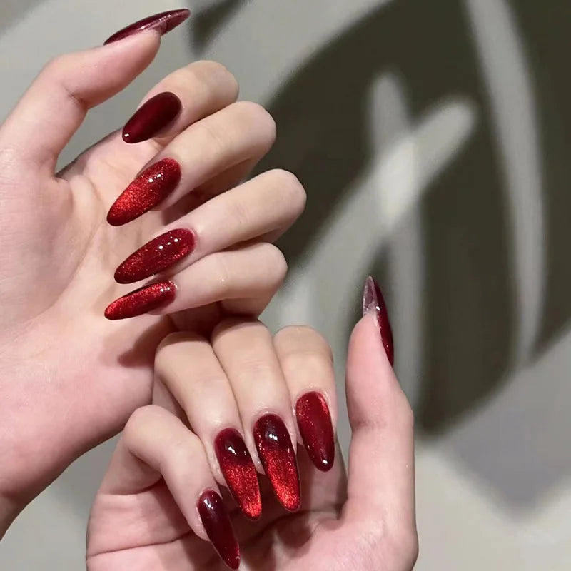 Red Cat-Eye Press-On Nails