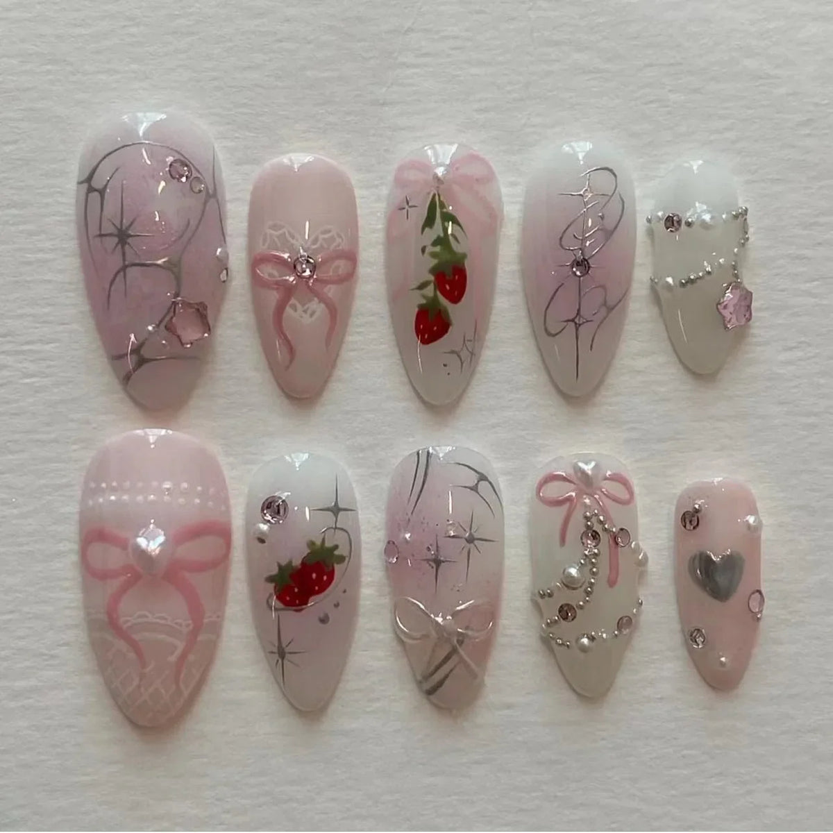Pink Bow & Pearl Press-On Nails