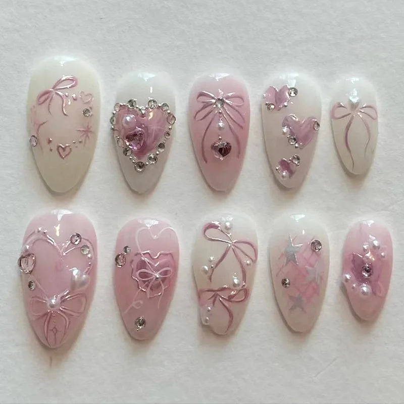 Pink Bow & Pearl Press-On Nails