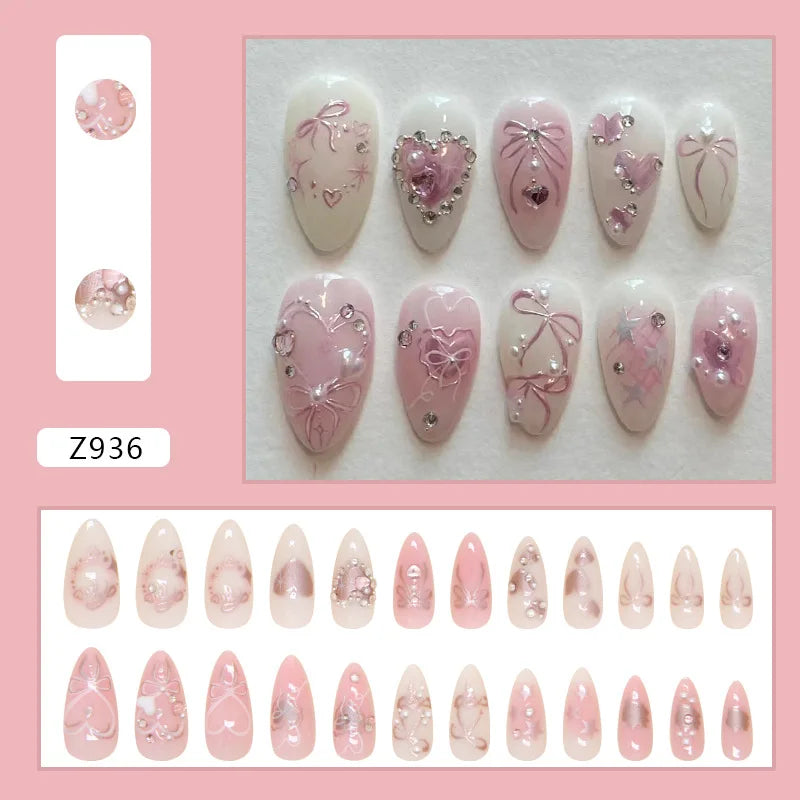 Pink Bow & Pearl Press-On Nails