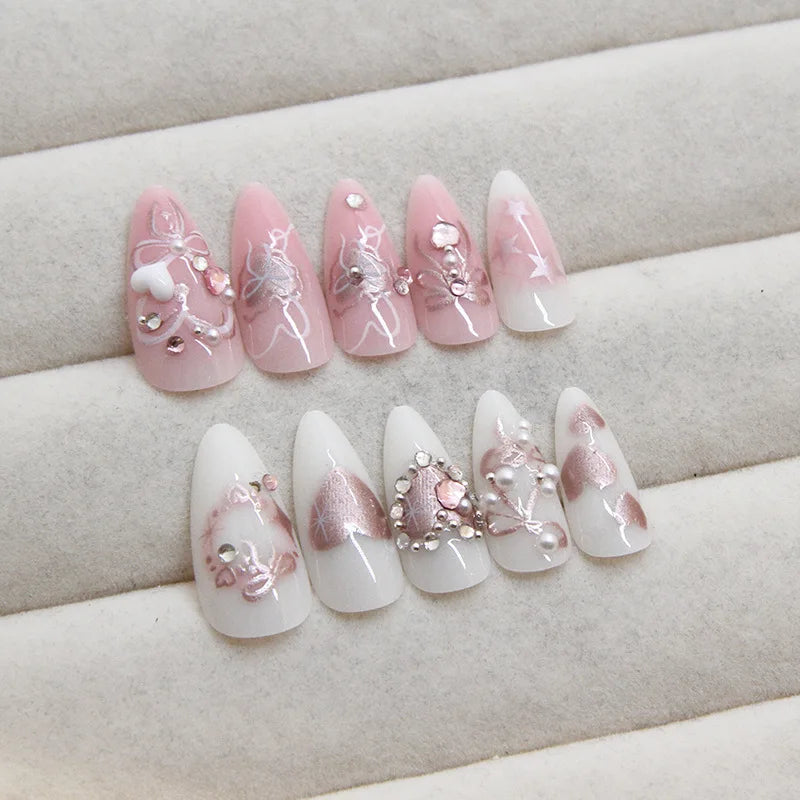 Pink Bow & Pearl Press-On Nails