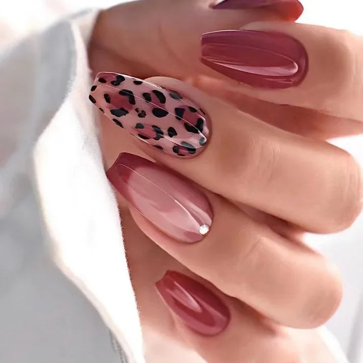 Leopard Bow & Pearl Press-On Nails