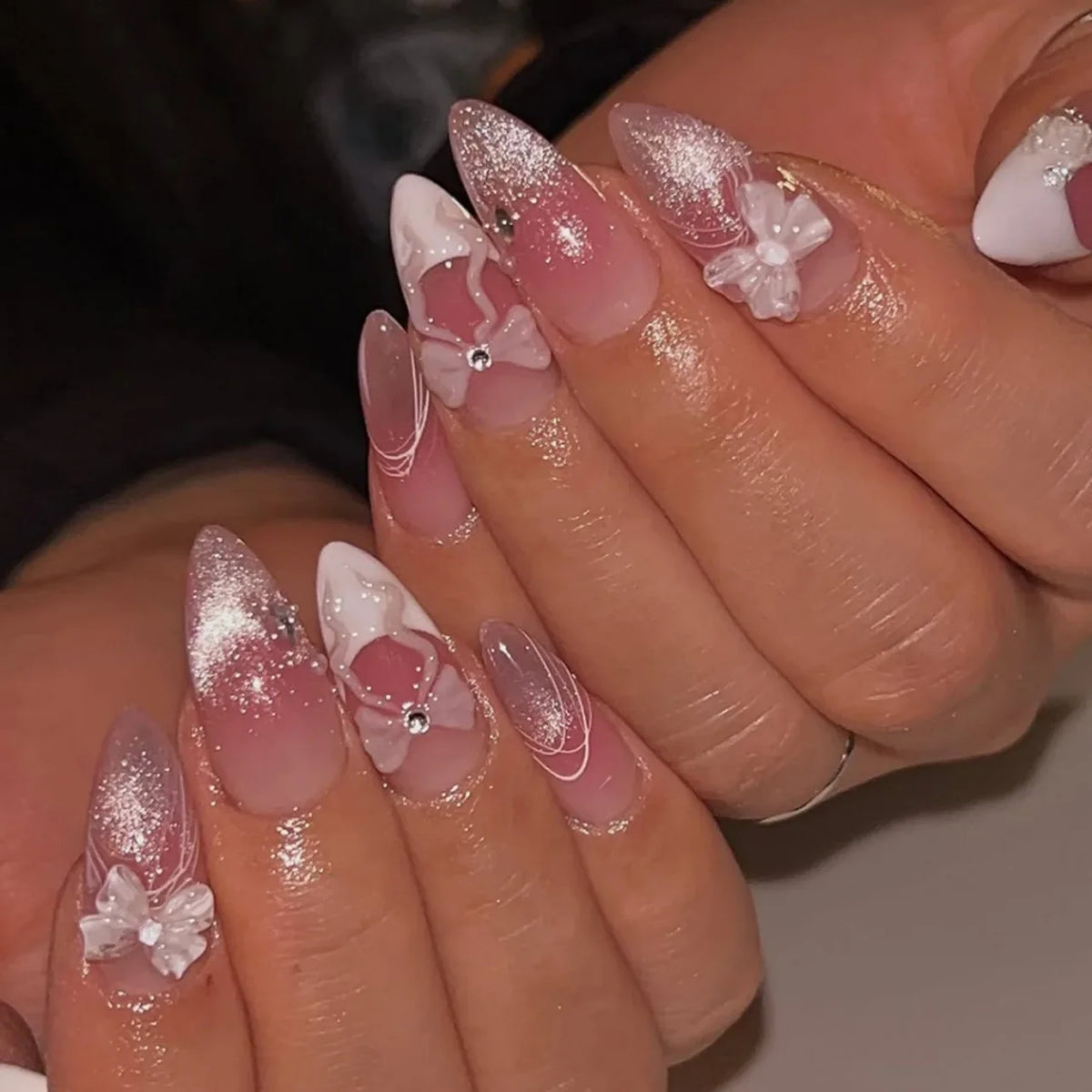 Pink Bow & Pearl Press-On Nails