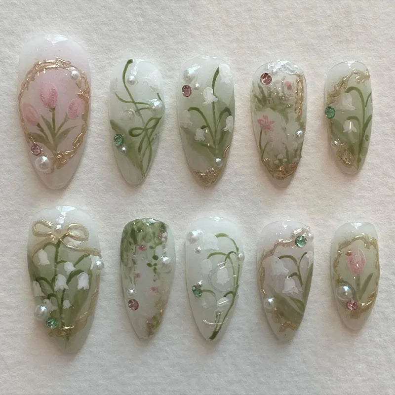Pink Bow & Pearl Press-On Nails
