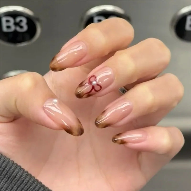 Leopard Bow & Pearl Press-On Nails