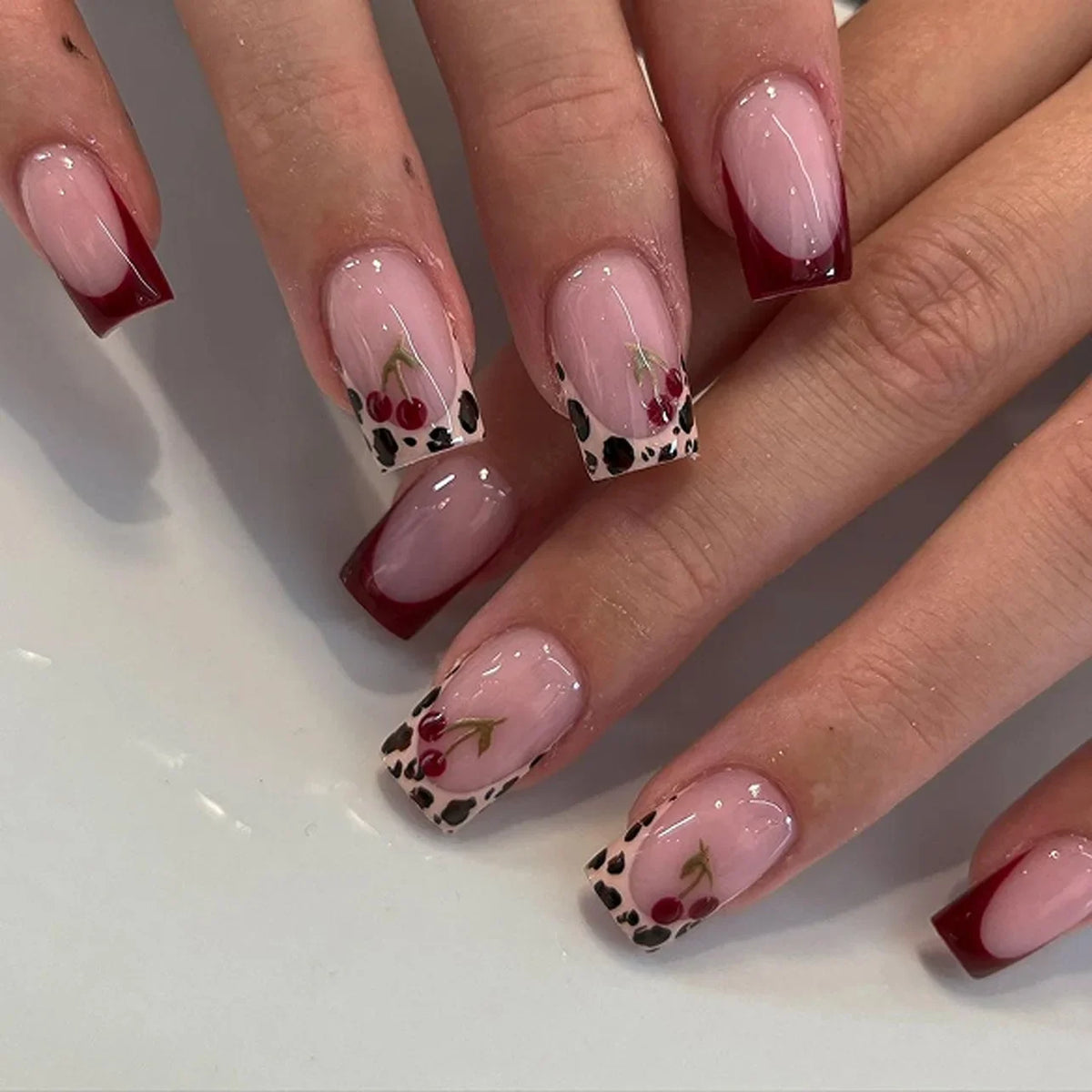 Leopard Bow & Pearl Press-On Nails