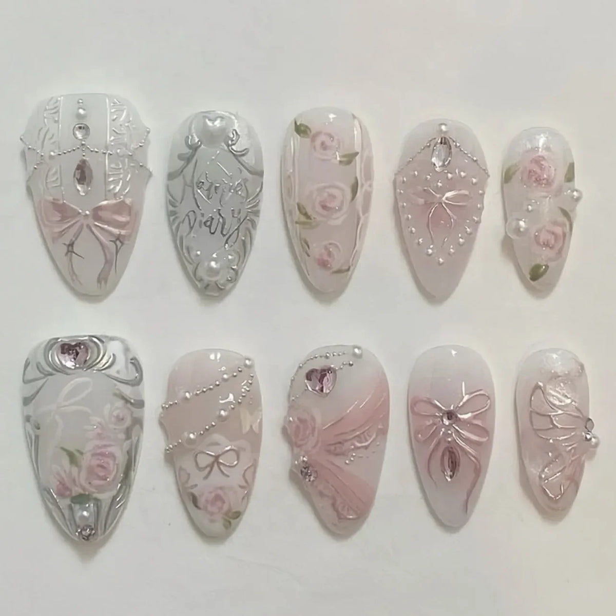 Pink Bow & Pearl Press-On Nails