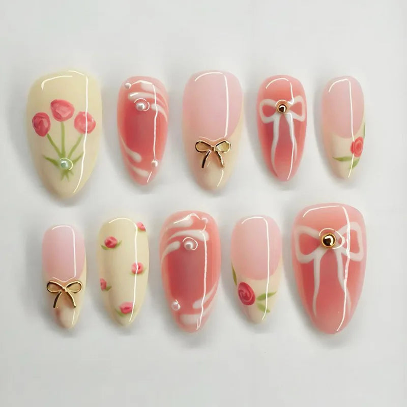Pink Bow & Pearl Press-On Nails