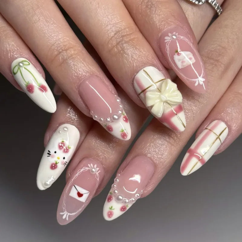 Pink Bow & Pearl Press-On Nails
