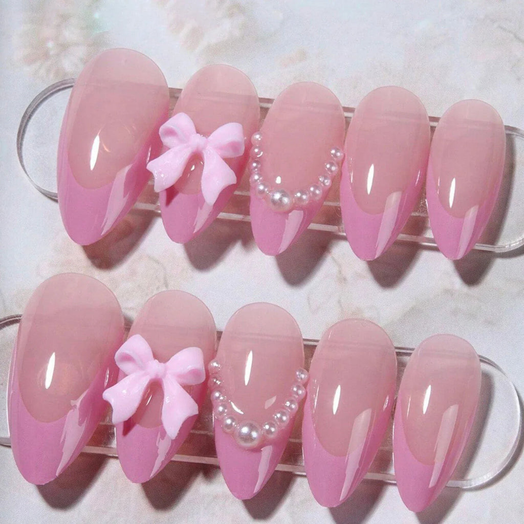 Pink Bow & Pearl Press-On Nails