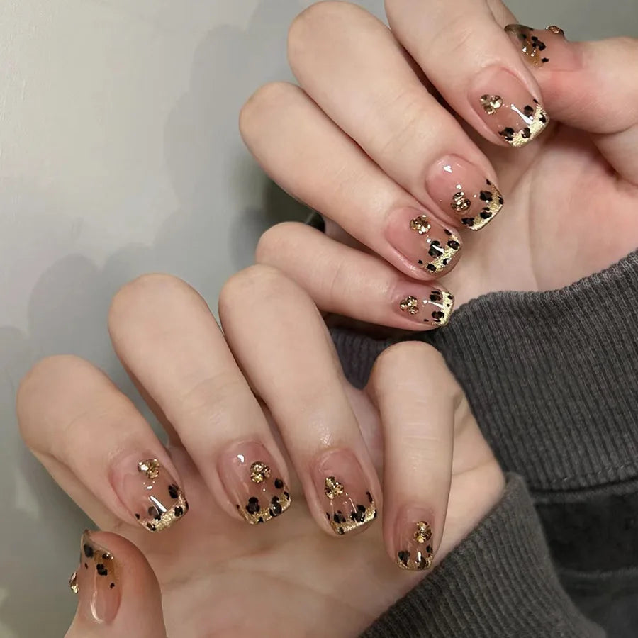 Leopard Bow & Pearl Press-On Nails