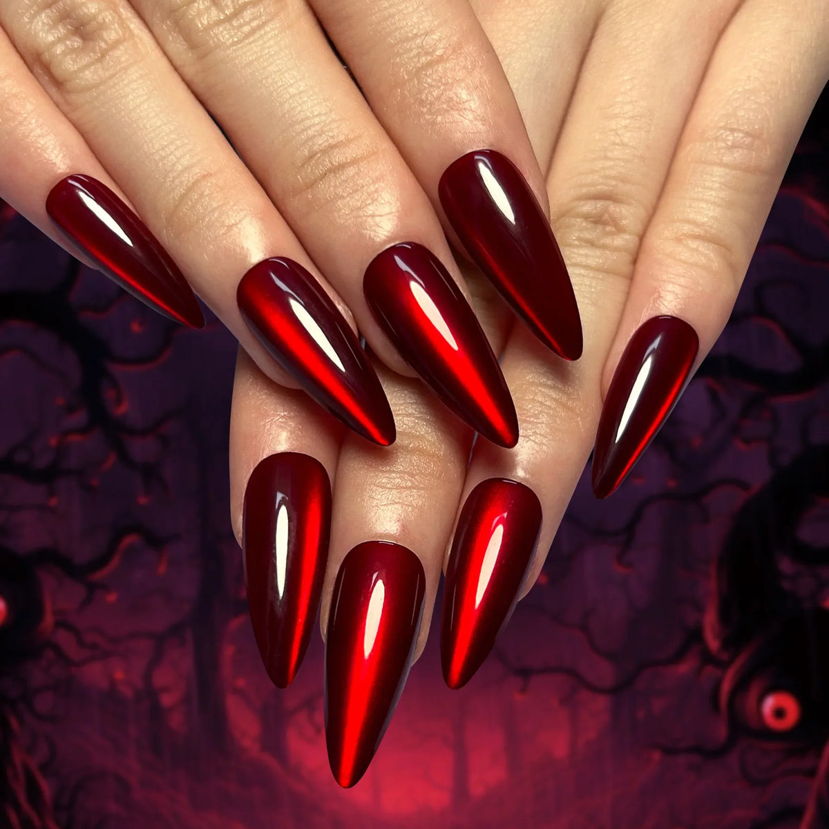 Red Cat-Eye Press-On Nails