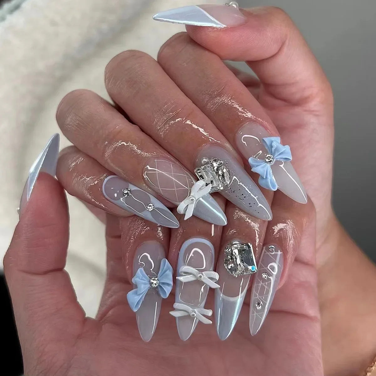 Pink Bow & Pearl Press-On Nails