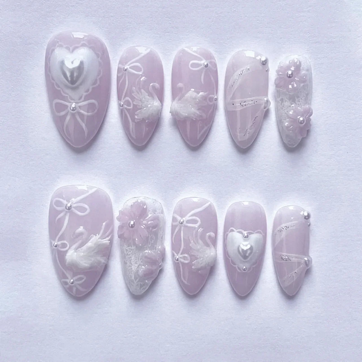 Pink Bow & Pearl Press-On Nails
