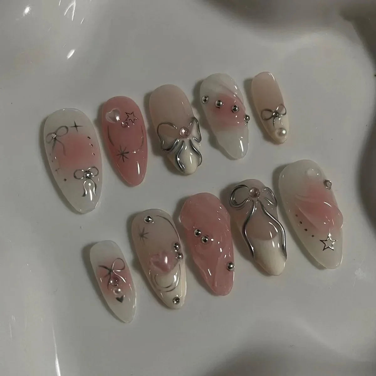 Pink Bow & Pearl Press-On Nails
