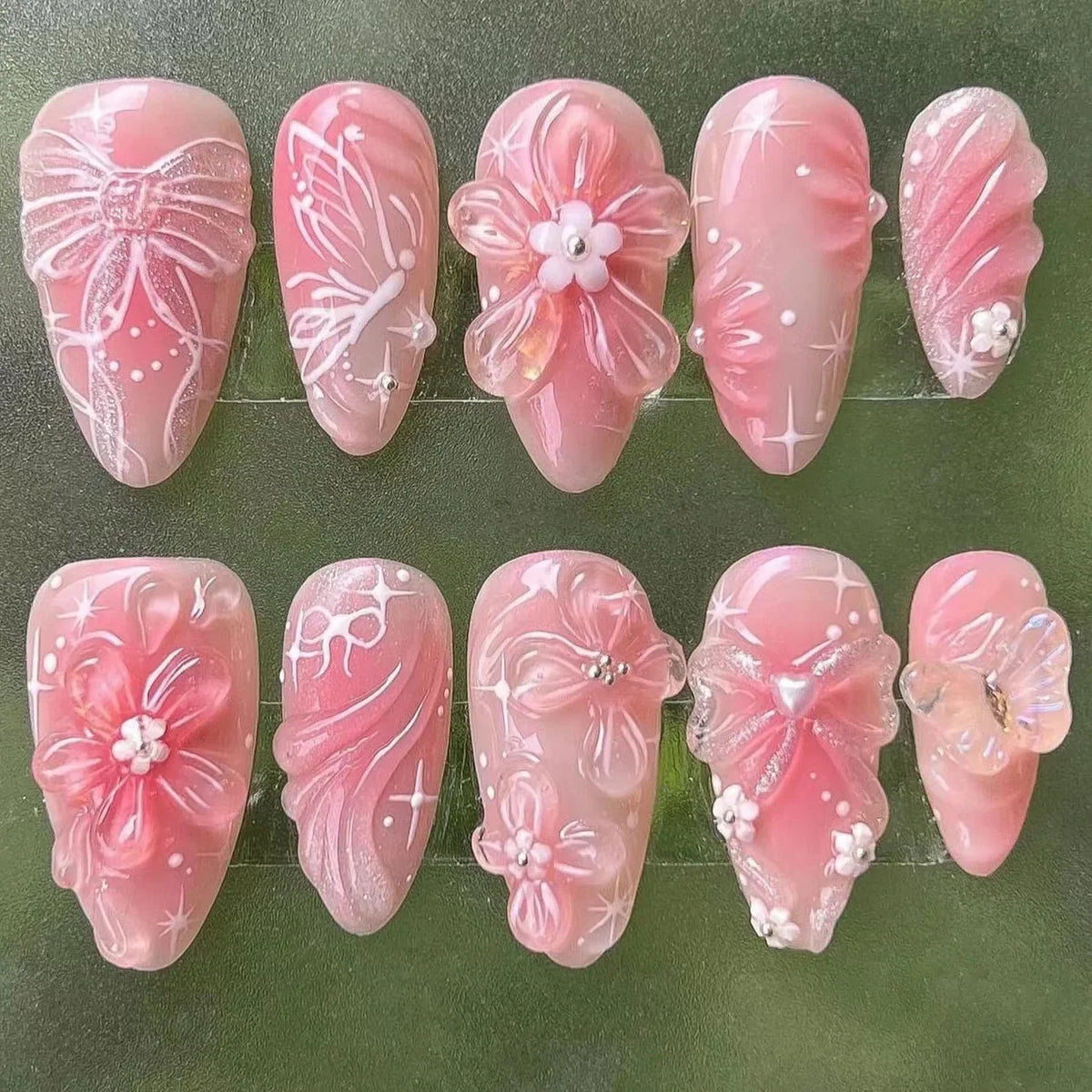 Pink Bow & Pearl Press-On Nails