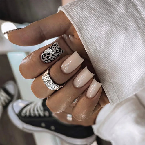 Leopard Bow & Pearl Press-On Nails
