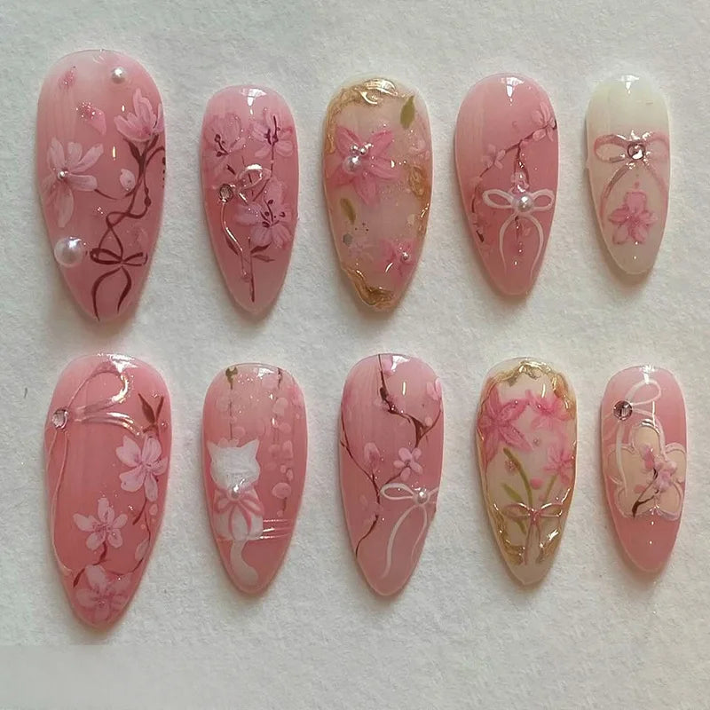 Pink Bow & Pearl Press-On Nails