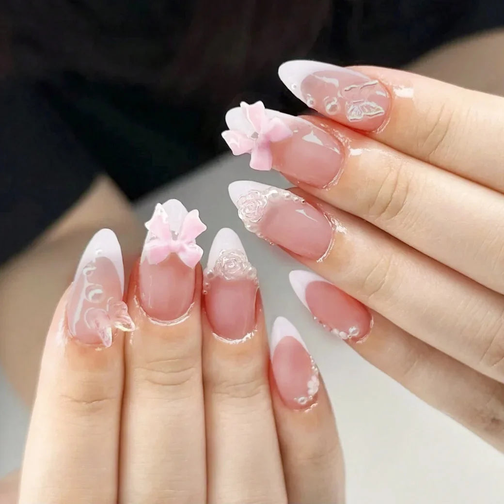 Pink Bow & Pearl Press-On Nails