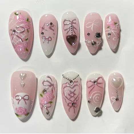Pink Bow & Pearl Press-On Nails