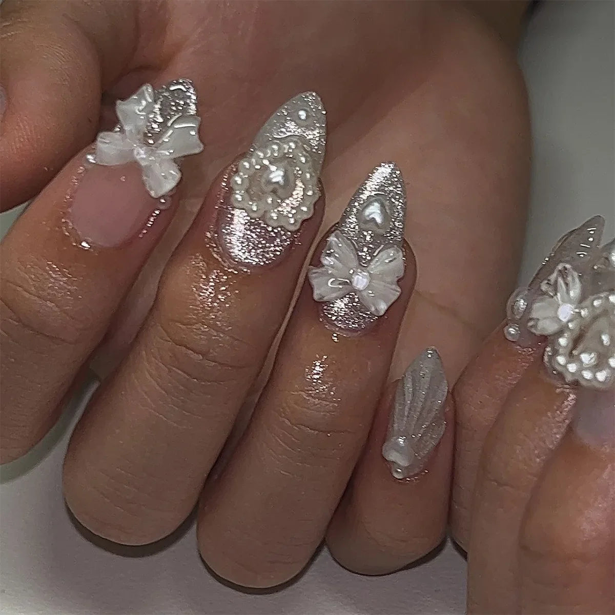 Pink Bow & Pearl Press-On Nails